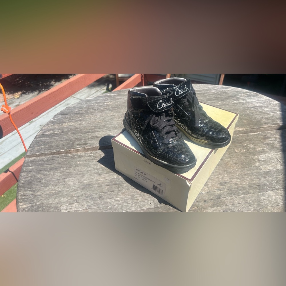 Retro COACH Logo Patent Leather Ankle Sneaker